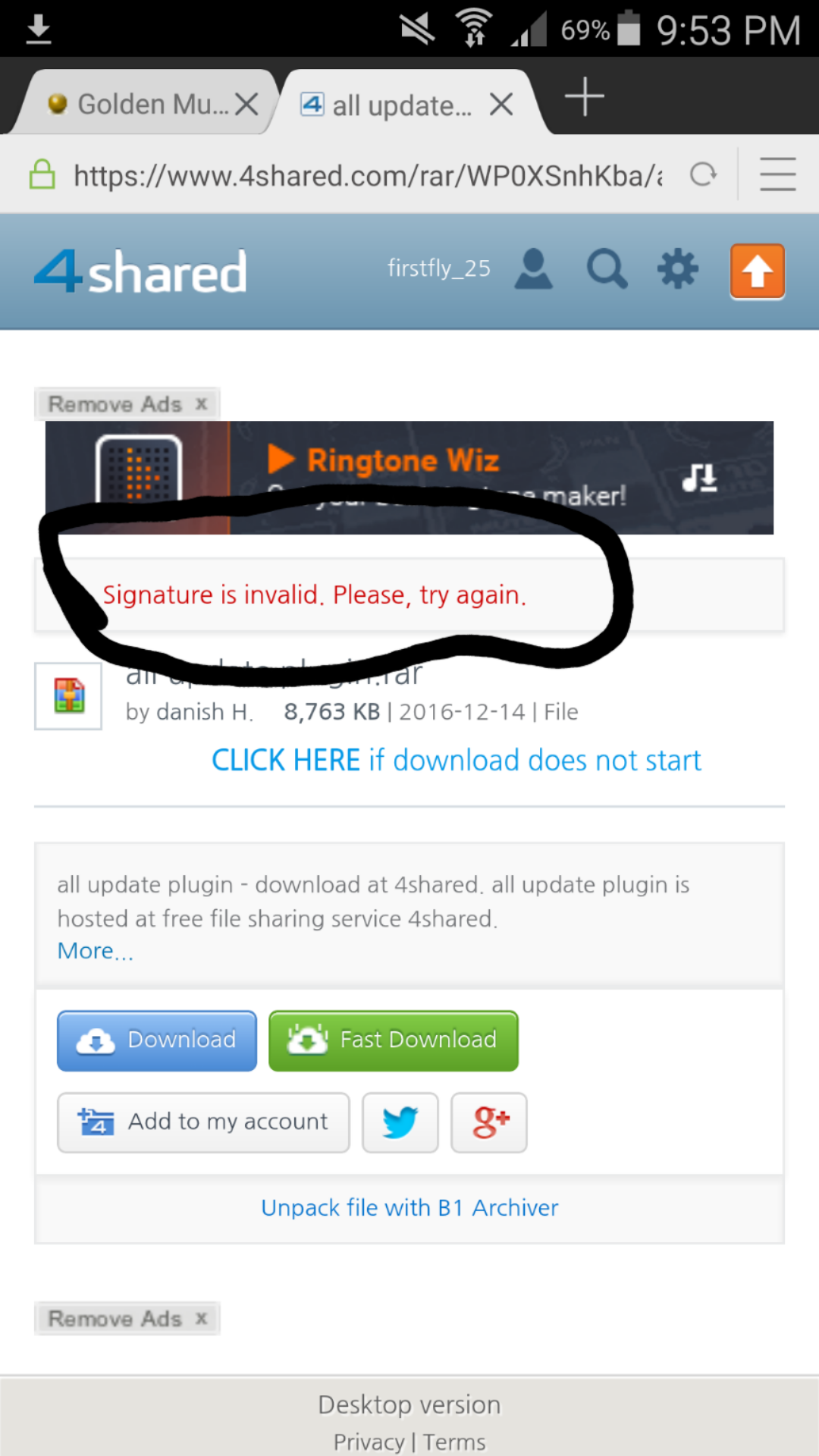 error on download
