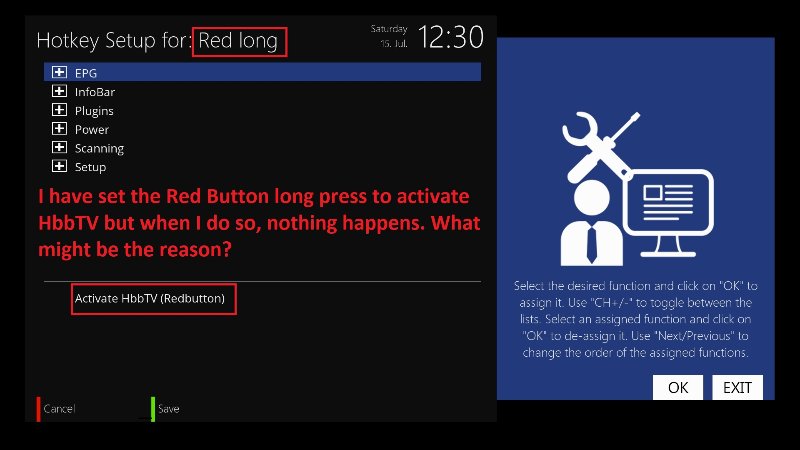 I have chosen red button long press to activate HbbTV